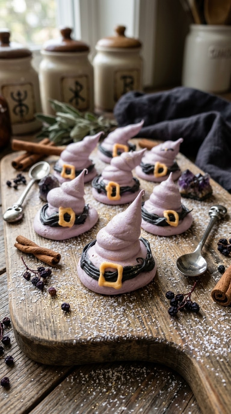 Merengues en forma de sombrero de bruja