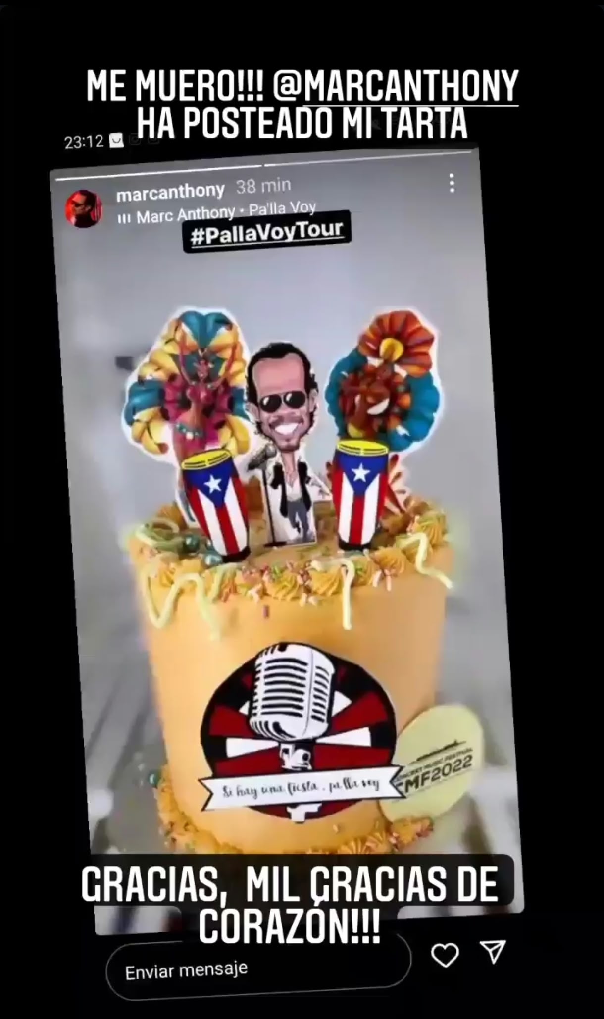 Historia de Instagram de Marc Anthony con la tarta del festival